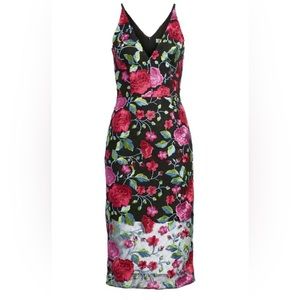 Dress The Population Black Floral Embroidered Lace Aurora Sheer Hem Midi Medium